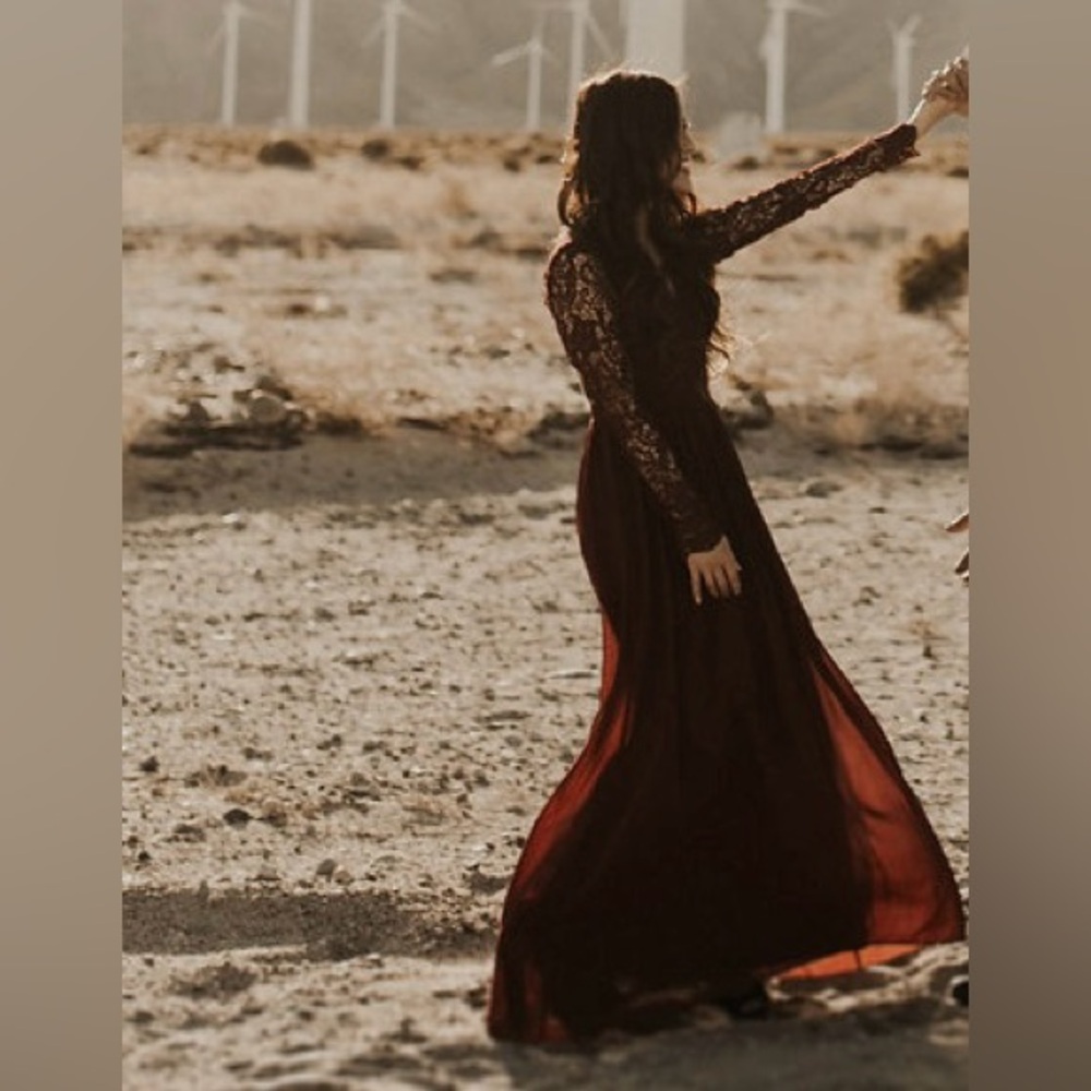 Lulus Awaken My Love Burgundy Long Sleeve Lace Maxi Dress